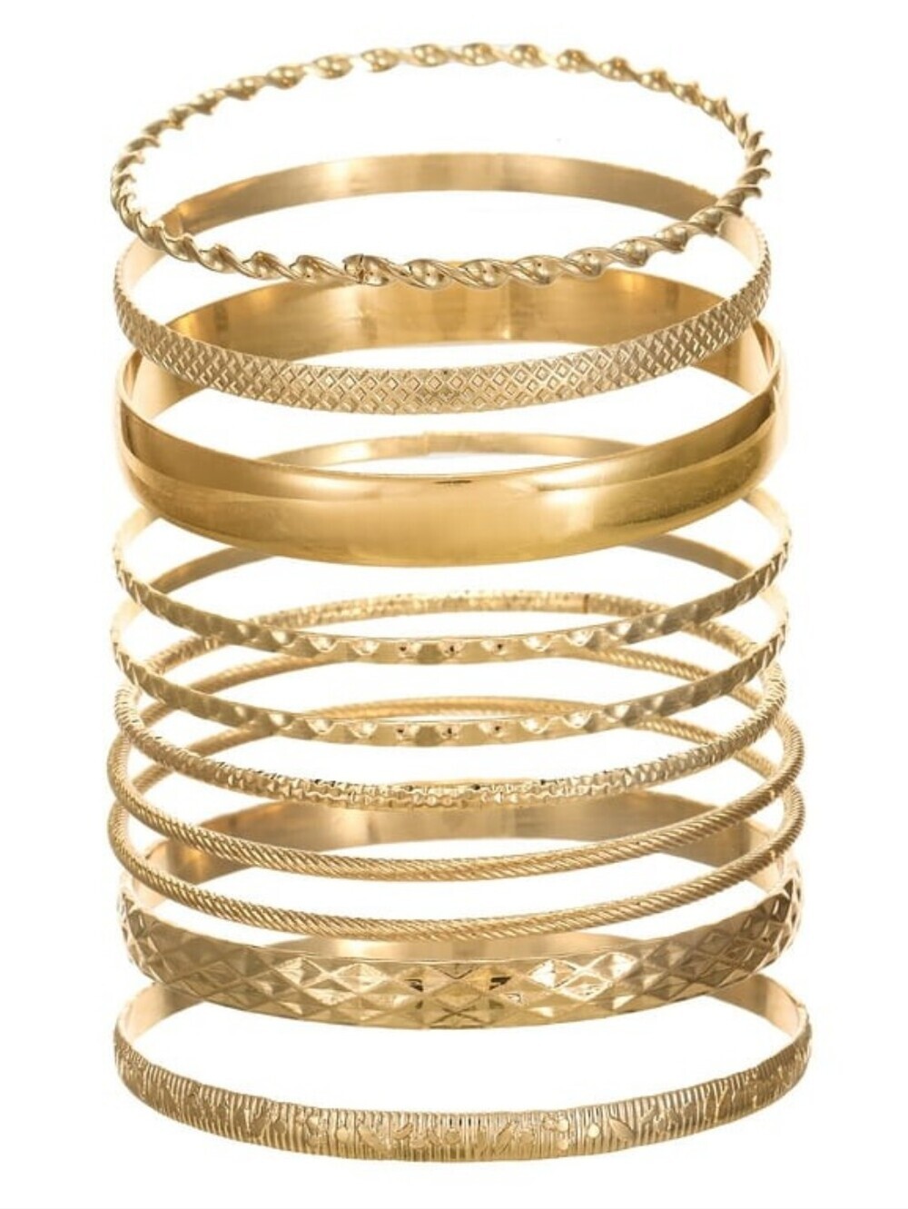 Textured Gold-Tone Stackable Bangle Bracelets Set